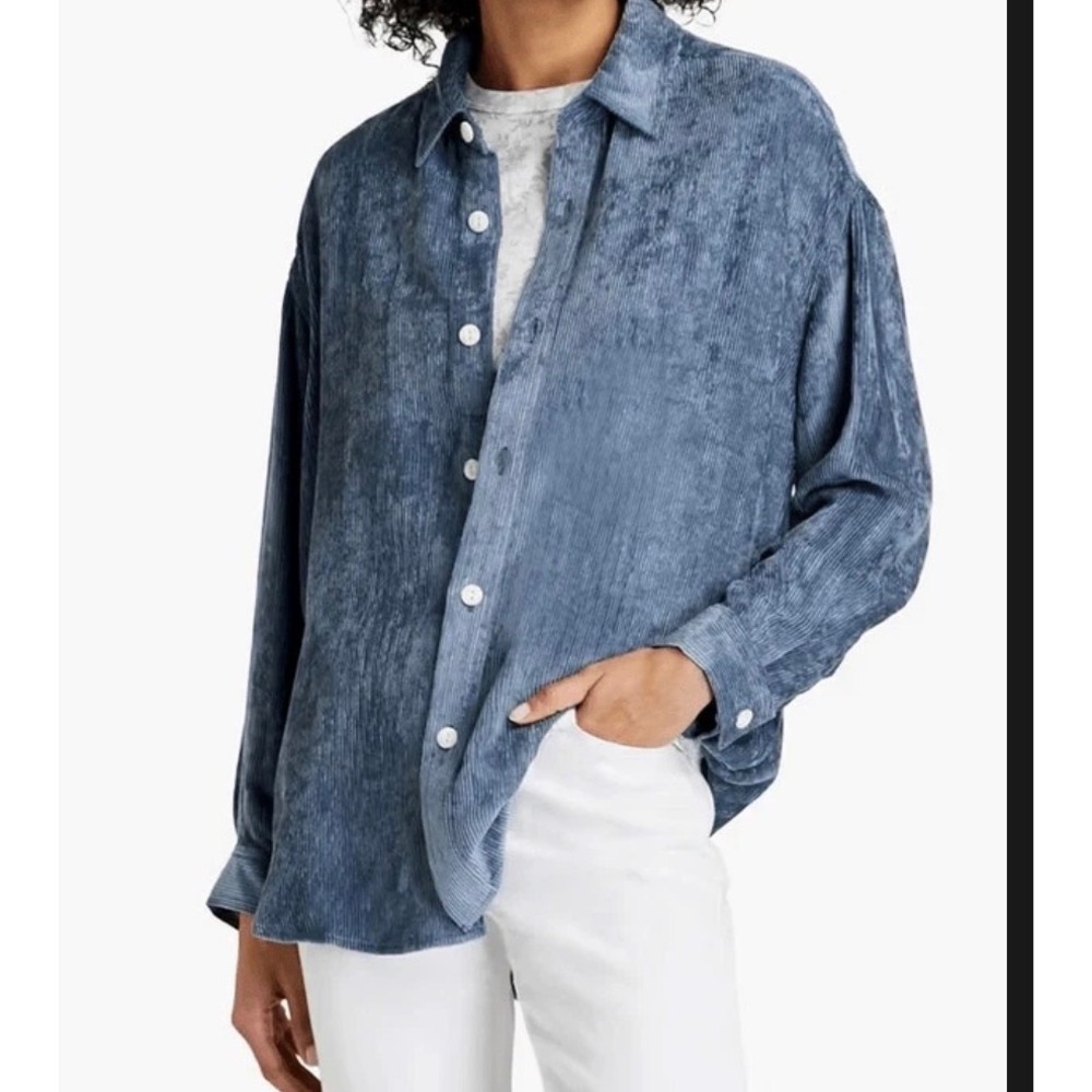 rag & bone Nusa Corduroy Shirt Women‎ Small Slate Blue Relaxed Luxury Old Money